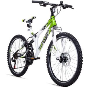 Bergsteiger Montreal 24 Zoll Kinderfahrrad, geeignet für 8, 9, 10, 11 Jahre, Shimano 18 Gang-Schaltung, Mountainbike mit Vollfederung, Jungen-Fahrrad, Mädchen-Fahrrad