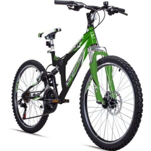 Bergsteiger Montreal 24 Zoll Kinderfahrrad, geeignet für 8, 9, 10, 11 Jahre, Shimano 18 Gang-Schaltung, Mountainbike mit Vollfederung, Jungen-Fahrrad, Mädchen-Fahrrad