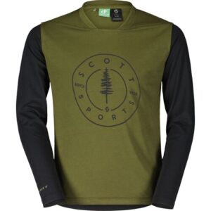Scott Schnelltrocknendes atmungsaktives Kinder Mountainbike Langarmshirt. Farbe: Farbeblock / Oliv / Schwarz / Größe: 128