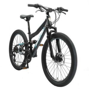 BIKESTAR Kinder Fully Mountainbike 24 Zoll ab 9 Jahre   21 Gang Shimano, Scheibenbremsen   Schwarz