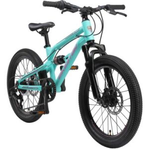BIKESTAR Alu Kinder Jugend Mountainbike Vollgefedert, 7 Gang Shimano, 20 Zoll ab 6 - 7 Jahre   Fully MTB Scheibenbremse   Türkis
