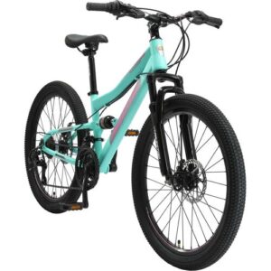 BIKESTAR Kinder Fully Mountainbike 24 Zoll ab 9 Jahre   21 Gang Shimano, Scheibenbremsen   Mint