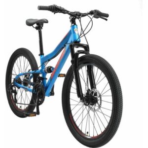 BIKESTAR Kinder Fully Mountainbike 24 Zoll ab 9 Jahre   21 Gang Shimano, Scheibenbremsen   Blau